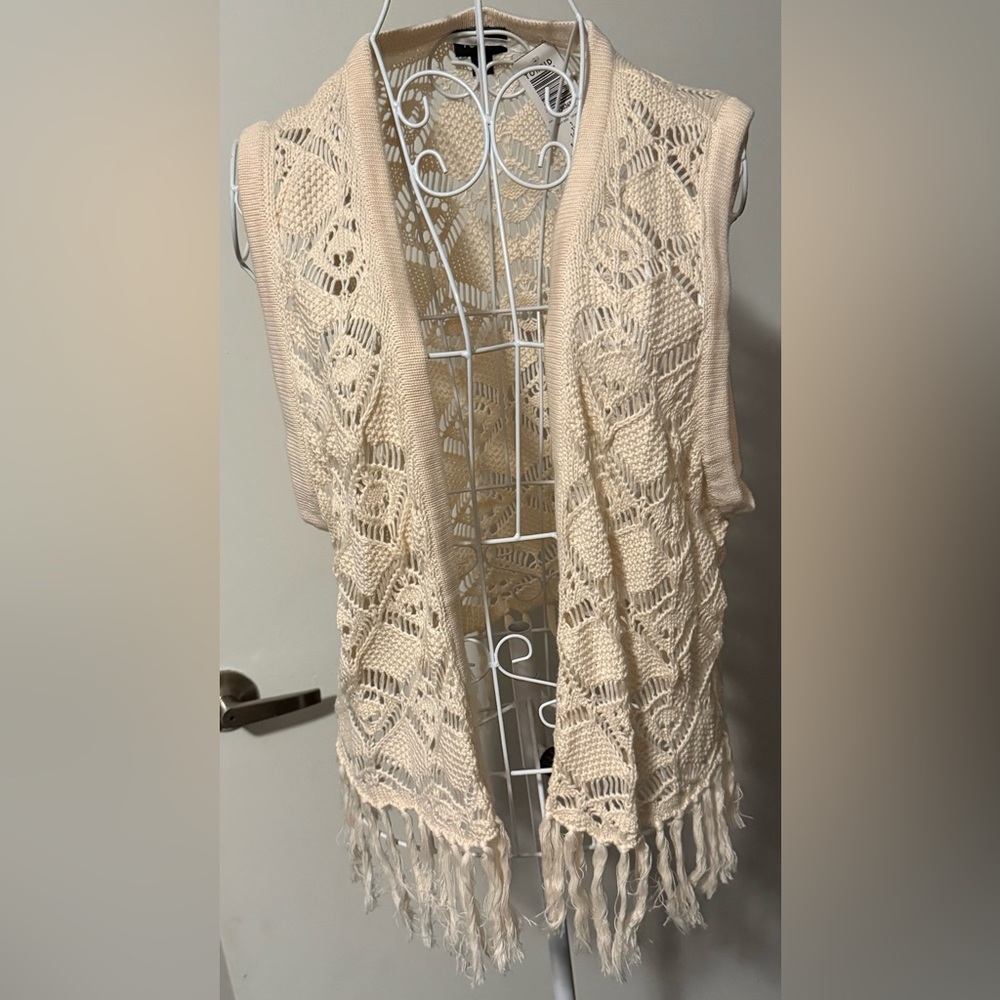 Torrid Crochet Fringe Open Vest - Cream